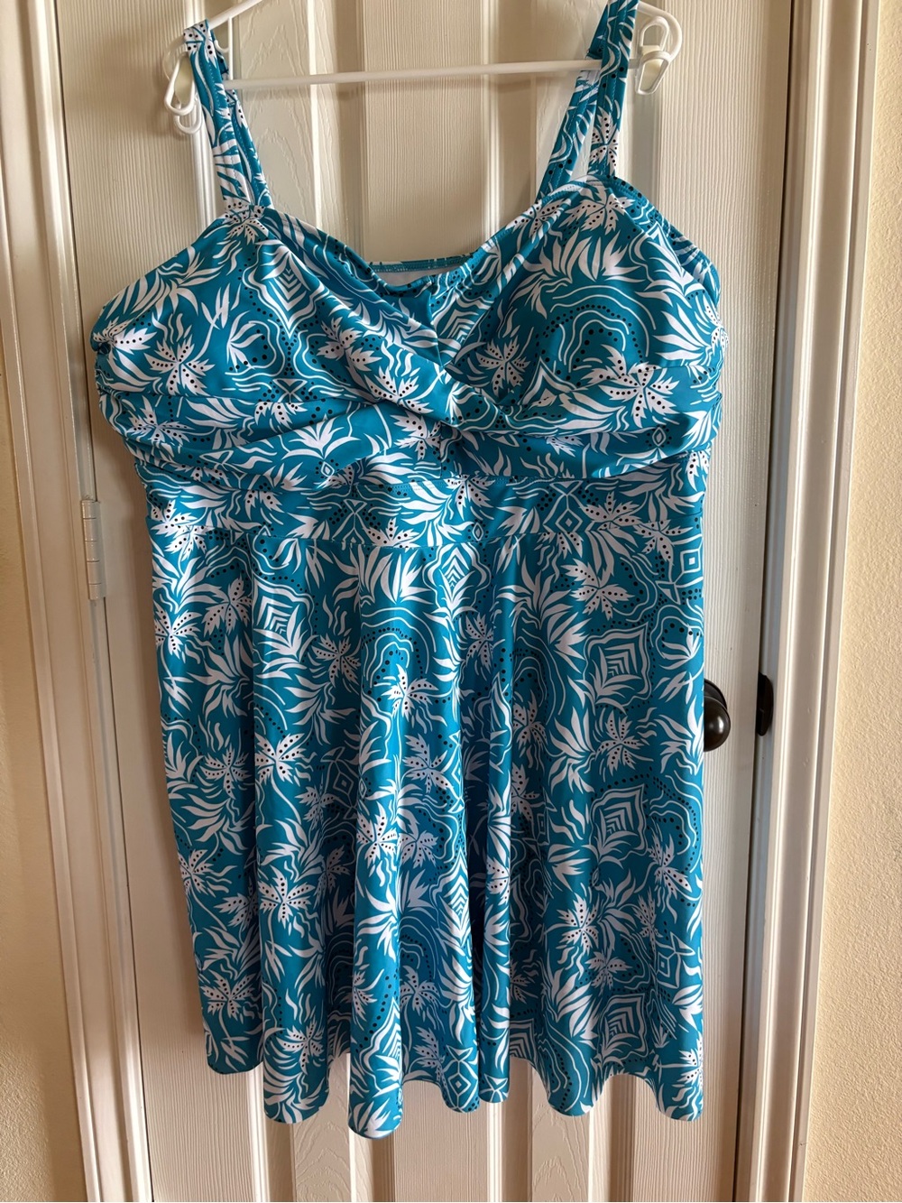 BloomChic Teal and White Floral Swimdress Bikini
